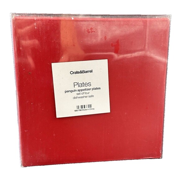 Crate & Barrel Christmas Penguin Porcelain Appetizer Plates Set of 4 New in Box - Picture 3 of 5